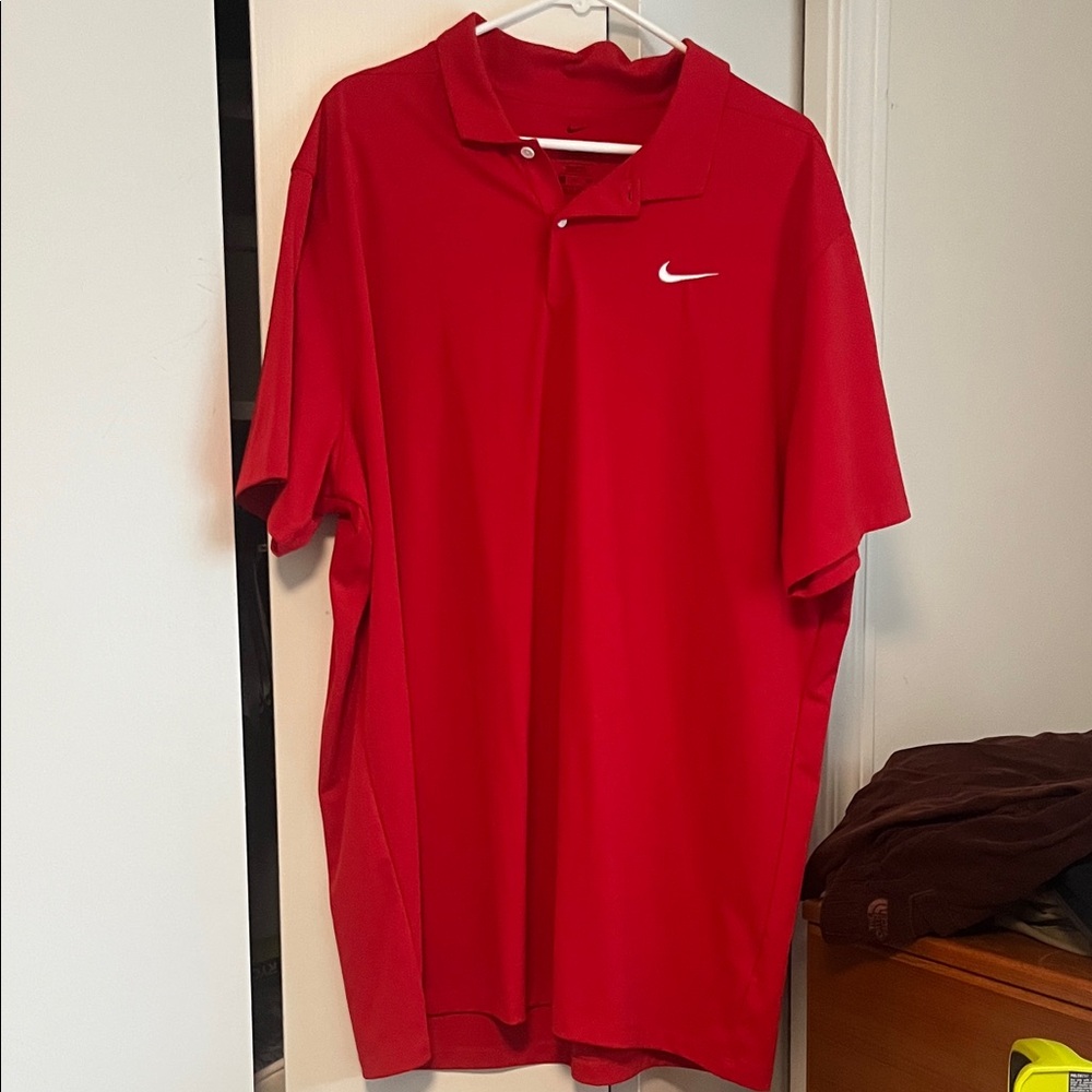 Nike Red Men’s Short Sleeve Polo with White Swoosh Logo